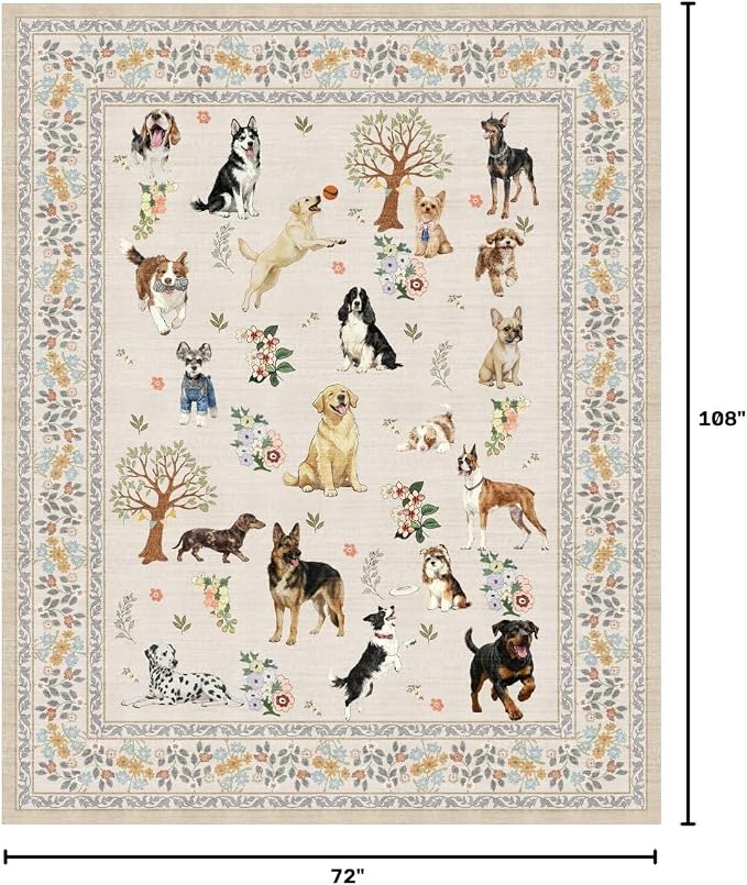 Beige Dog Area Rug 6x9 for Living Room Bedroom | Ultra-Thin; Easy Clean; Non - Image 2