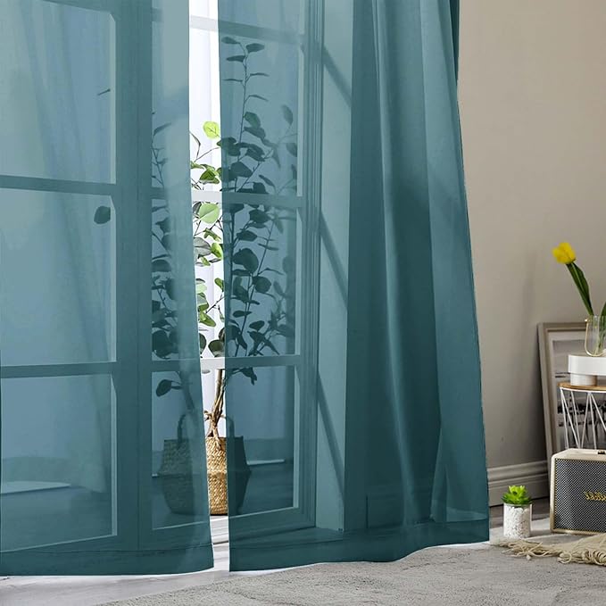 Dusty Blue Sheer Curtain for Bedroom Living Room 72 Inches Long 2 Panels Set - Image 9