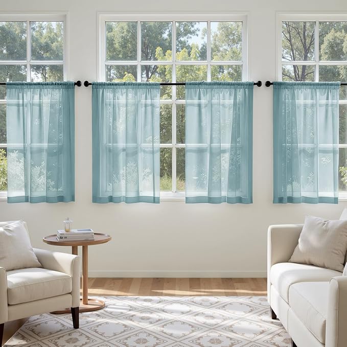 MIULEE Dusty Blue Sheer Curtains 63 Inches Long 4 Panels 42 x 63 Inches | Light - Image 4