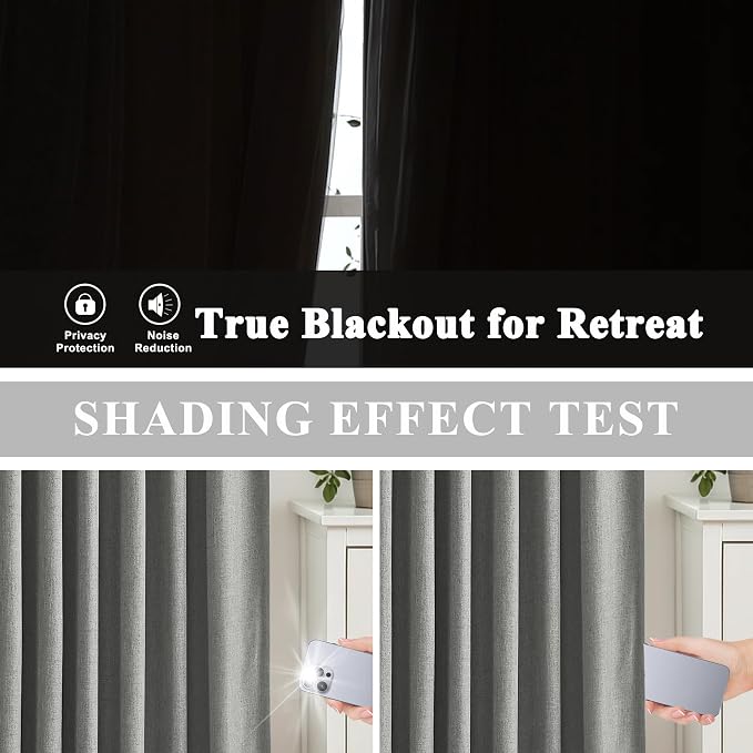 Vision Home Pinch Pleated Dark Grey Blackout Curtains 90 inch Linen Blended - Image 4
