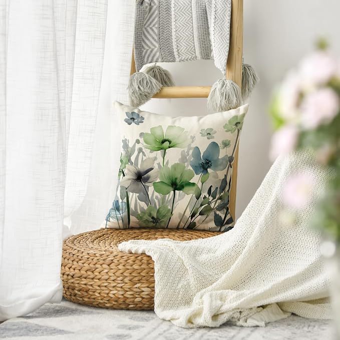 AVOIN colorlife Poppy Flowers Chinoiserie Throw Pillow Cover 18x18 Inch | Blue - Image 5