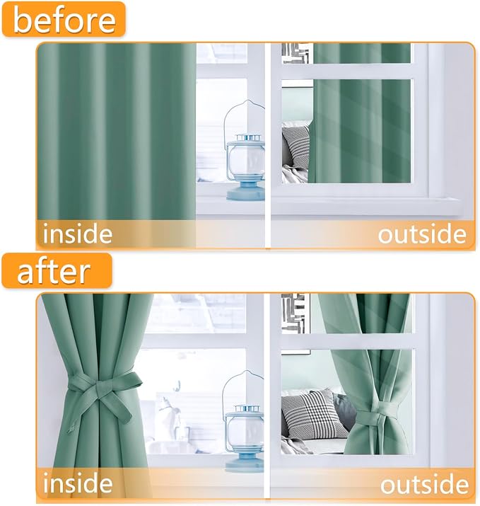 Blackout Curtains for Bedroom, Sage Green, 52 x 45 Inch, 2 Panels | Thermal - Image 4