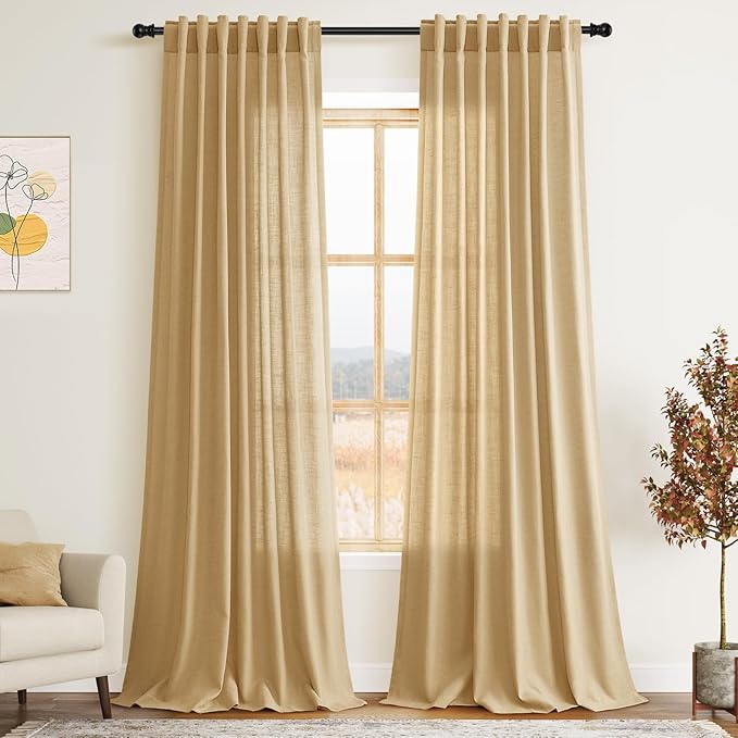 Gold Yellow Linen Curtains 96 Inches Long 2 Panels Set by Nanspring