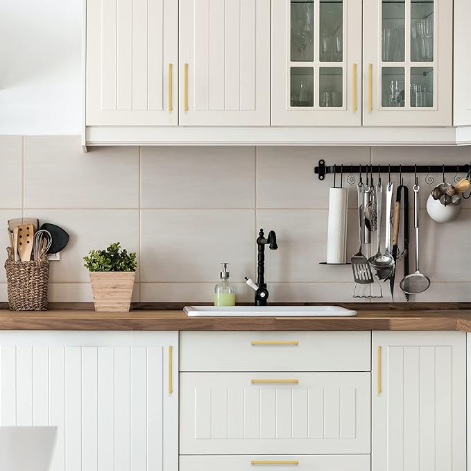 Ravinte 25 Pack 6-1/4 Inch Square Cabinet Handles - Brushed Brass Pulls, Stainless Steel Drawer Pulls, Kitchen Cabinet Hardware