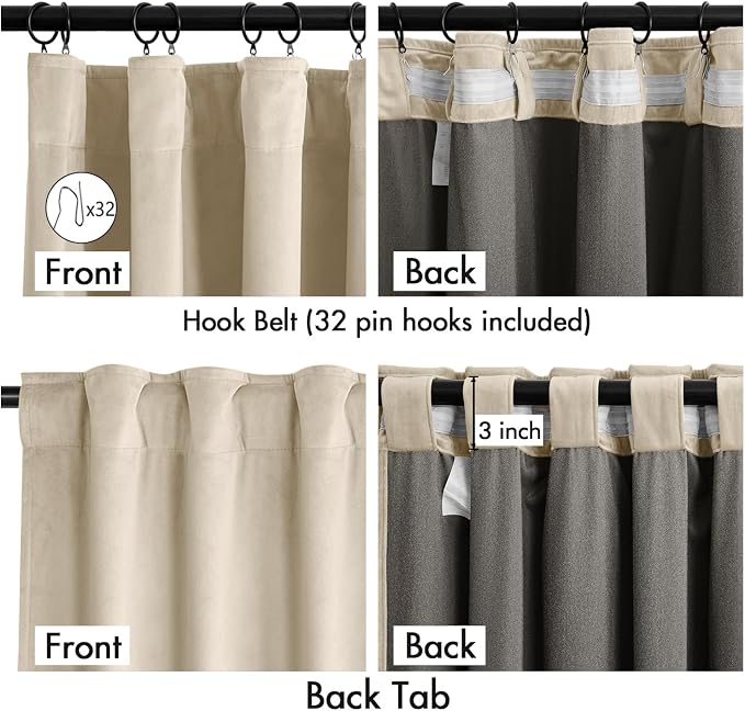 MIULEE Velvet Curtains 50W x 108L 2 Panels Beige Blackout Curtains | Luxury - Image 3
