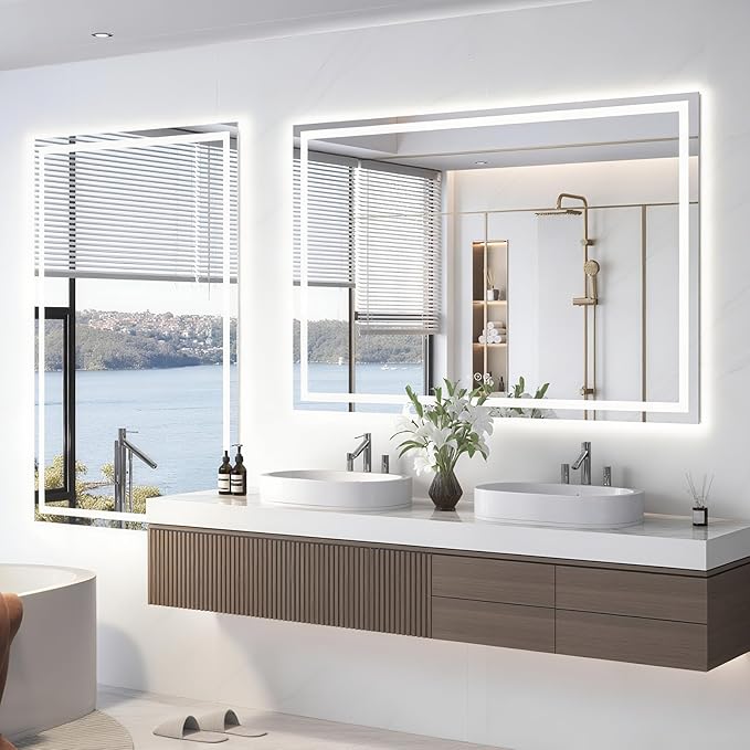 84"X32" LED Bathroom Mirror with Front Lights and Backlit, Anti-Fog, Dimmable, Shatter-Proof Tempered Glass, Lighted Bathroom Vanity Mirror for Wall with 3 Colors, Memory Function