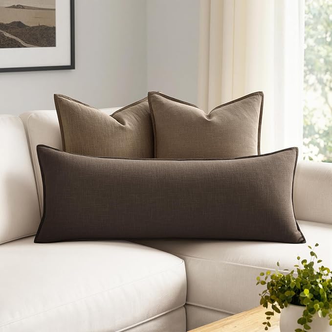 MIULEE Decorative Linen Lumbar Pillow Cover 14x36 Inch Dark Coffee | Fall - Image 3