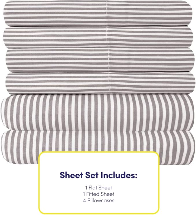 King Size Bed Sheets - 6 Piece 1500 Supreme Collection Fine Brushed Microfiber Deep Pocket King Sheet Set Bedding - 2 Extra Pillow Cases, Great Value, King, Classic Stripe Gray