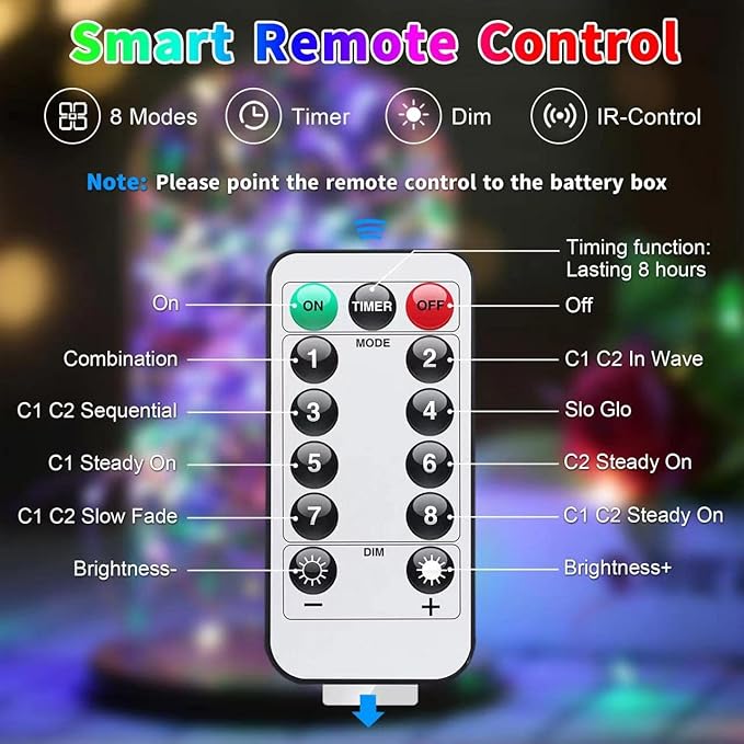 JMEXSUSS 2 Pack Color Changing Fairy Lights Battery Operated, Total 200 LED 66ft Color Changing Christmas Lights with Remote, 8 Modes Twinkle String Lights for Bedroom Decor, Cool White & Multicolor