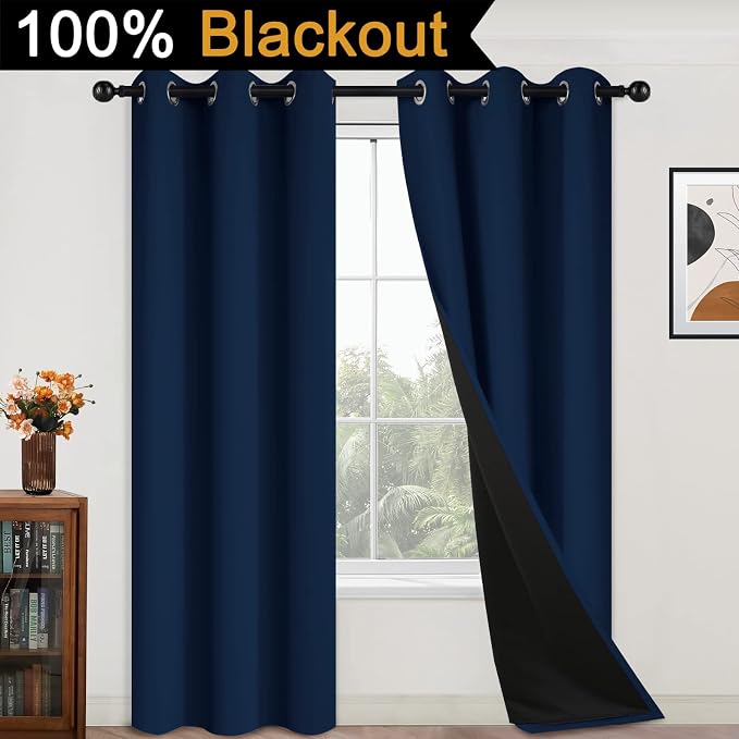 Yakamok Navy Blue 100% Blackout Curtains 84 Inches Long 42" Wide, 2 Panels | - Image 2
