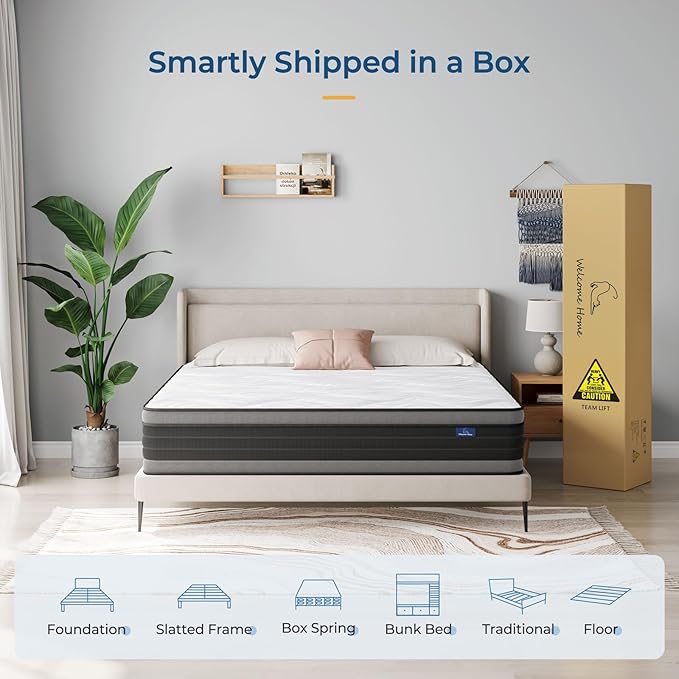 Vesgantti Twin XL Mattress, 12 Inch Hybrid Twin XL Size Mattress in a Box, Memory Foam and Individually Pocket Spring, Innerspring Mattress for Pressure Relief and Supportive, Medium Firm