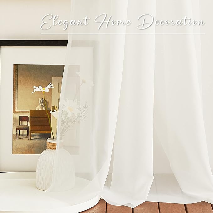 NICETOWN Beige Window Scarf Valances, Voile Fabric Canopy Curtains for Draping, Party Scarf Curtains for Birthday/Revelry, Light Beige, W60 x L216, 2 Panels