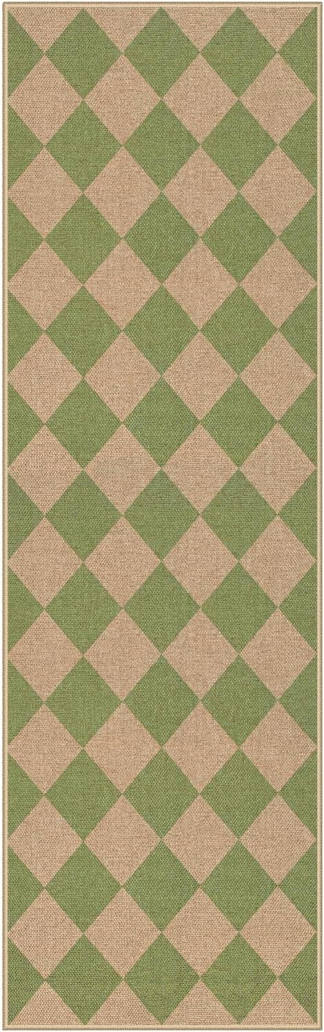 Lahome Checkered Easy Jute Hallway Runner Rug, 2x8 Outdoor Rugs Washable | - Image 9