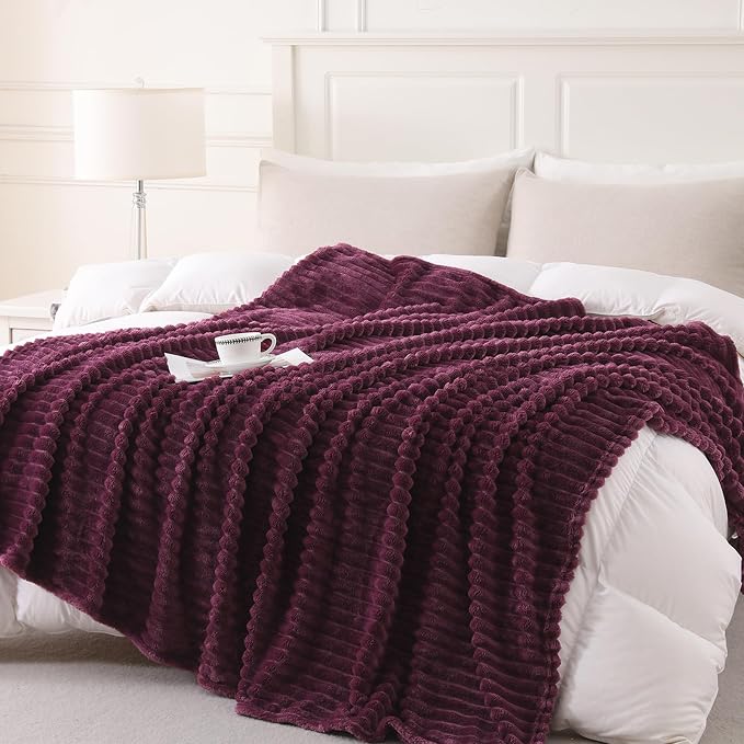 Amaranth Purple Throw Blanket for Couch Sofa 60”x80” Striped Design - Image 3