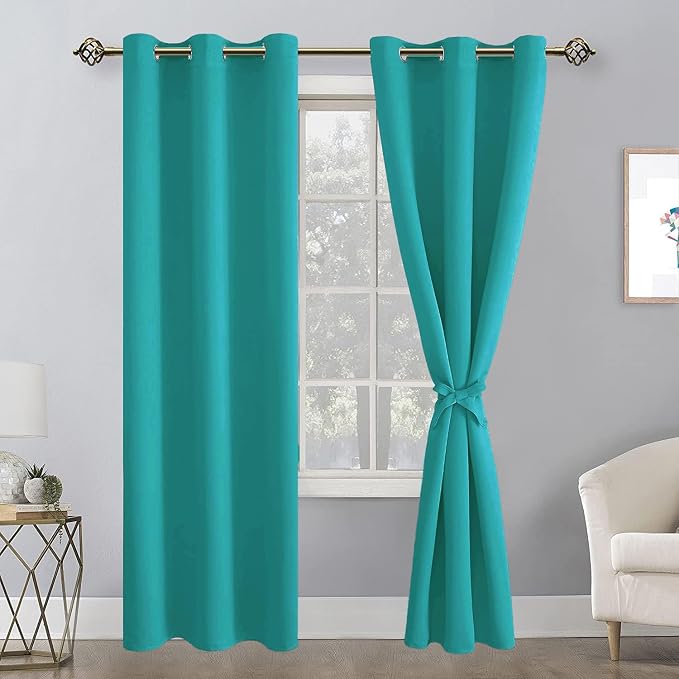 Blackout Curtains for Bedroom, Peacock Teal, 38 x 84 Inch, 2 Panels | Thermal - Image 8