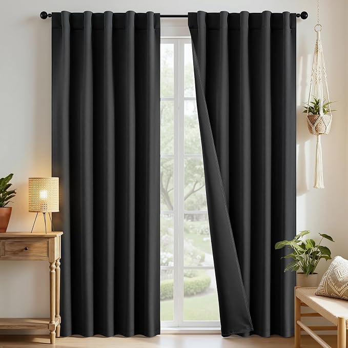 Joydeco Black Curtains 84 inch Long, Thermal Insulated Privacy Room Darkening by JOYDECO