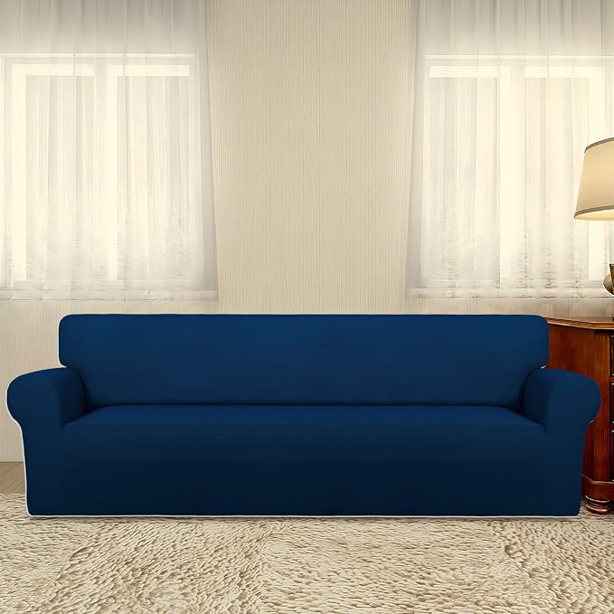 PureFit Stretch Couch Covers for Sofa 4 Seater Slipcovers Navy | 1-Piece Sofa - Image 2