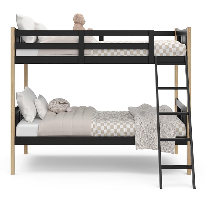 Storkcraft Caribou Twin-Over-Twin Bunk Bed (Black with Natual) – GREENGUARD Gold Certified, Converts to 2 Individual Beds