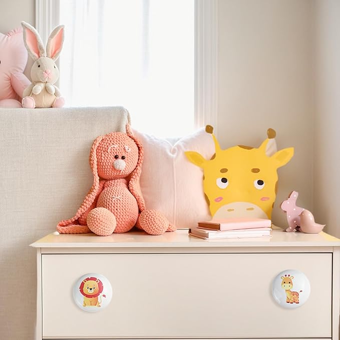 6PCS 1.5" Cute Funky Safari Animals Ceramics Drawer Pulls Lion Knobs Nursery Kids Room Unique Cabinet Decor Dresser Knobs(Lion)