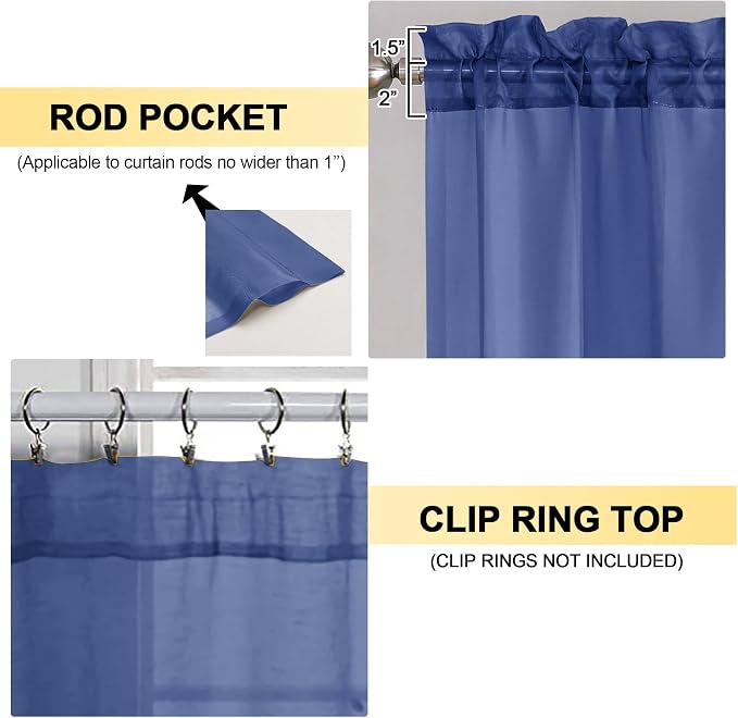 Royal Blue Sheer Curtains 63 Inches Long 2 Panels - Image 2