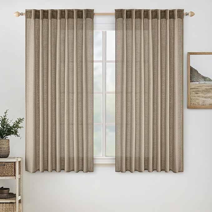 MIULEE Taupe Grey Linen Curtains 52x63 Inch Length 2 Panels by MIULEE