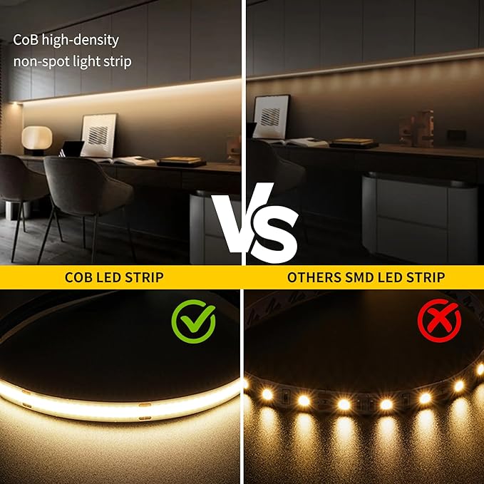 COB LED Strip Lights Natural White,24V Dimmable led Light Strip KIT with Remote and app Control,4000K 50FT/15m 8mm Wide Ra>90 Cuttable Flexible Strip Lights for Bedroom,Shelf,Cabinet