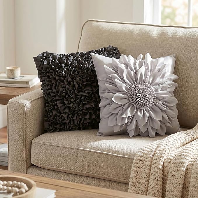Grey Accent 3D Flower Decorative Throw Pillow Covers - Image 6