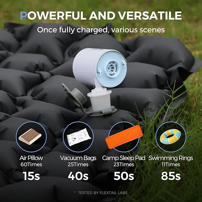FLEXTAILGEAR Portable Air Pump for Inflatables,Classic Tiny Air Pump, 2.82 oz Ultra-Mini Pump with 1300mAh Rechargeable Battery to Inflate Deflate Pool Floats Air Mattress Vacuum Storage Bags