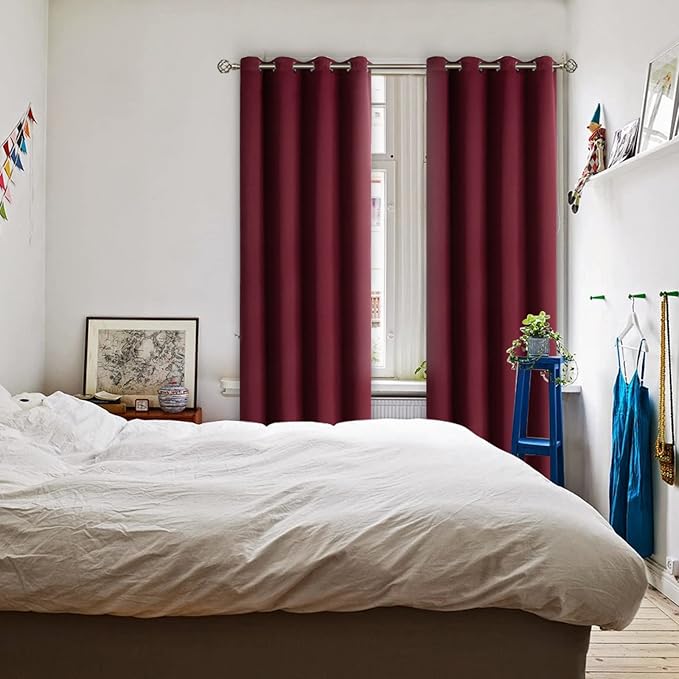 BGment Blackout Curtains for Bedroom - Grommet Thermal Insulated Room Darkening Curtains for Living Room, Set of 2 Panels, Each 46 x 84 Inch, Burgundy Red