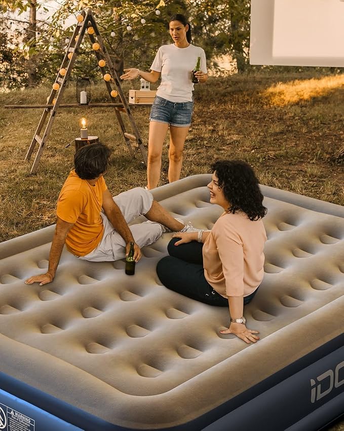 iDOO Air Mattress Full with Built in Pump, 18" Raised Comfort Blow up Mattress, Inflatable Mattress for Guests & Home, Air Bed, colchon inflable, Upgraded Four Chamber Technical Airbed