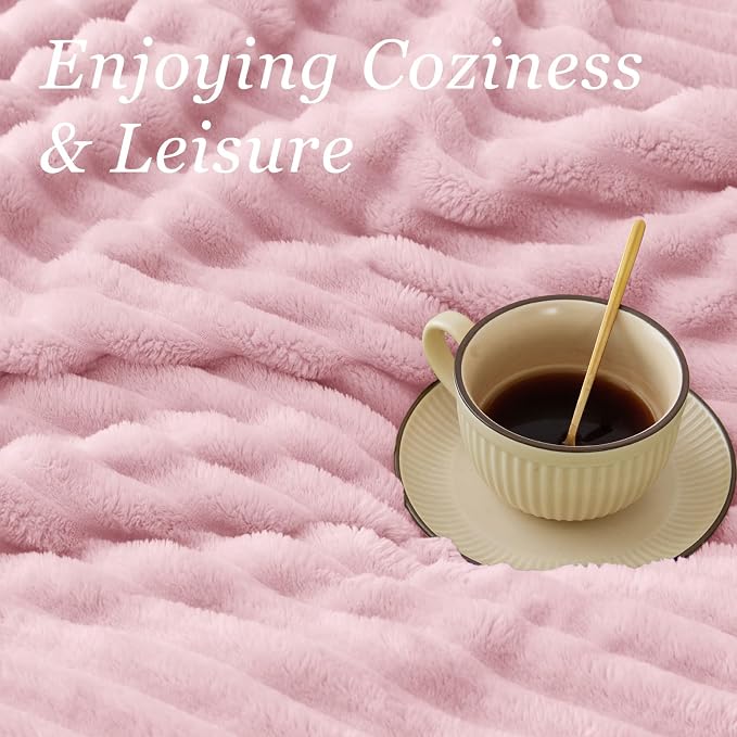 BEDELITE Ribbed Twin Blanket for Couch & Bed, Cherry Blossom, Warm Yet - Image 5