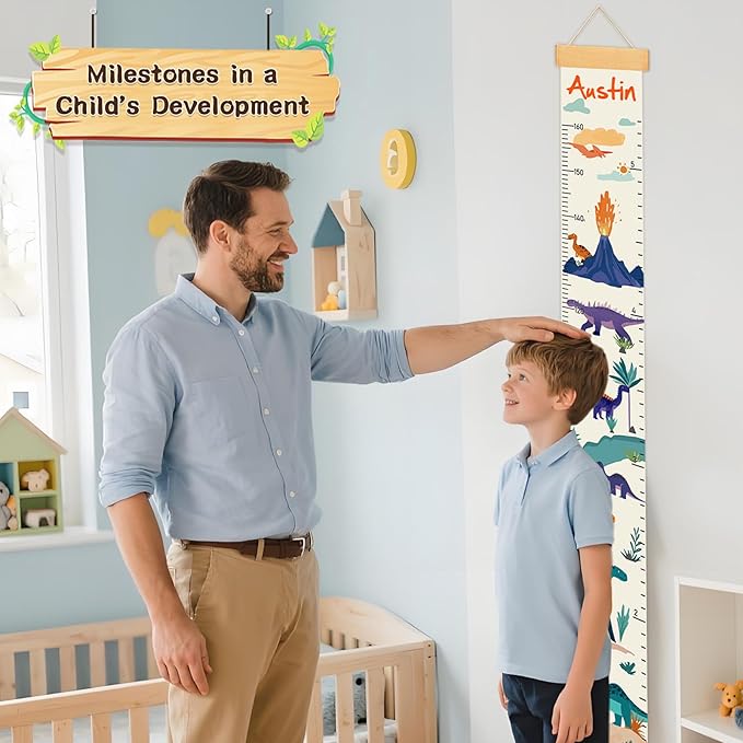 Personalized Wooden Forest Animal Tree Growth Chart, Canvas Height Growth Chart for Baby, Kids Measuring Chart for Wall, Kids Room Wall Decor, Removable & Waterproof Growth Chart Ruler