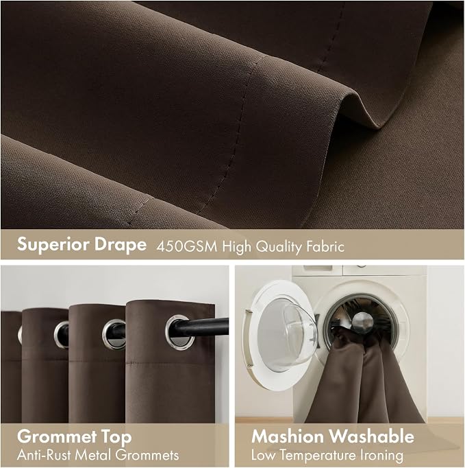 MIULEE Chocolate Brown 100% Blackout Curtains - Image 7