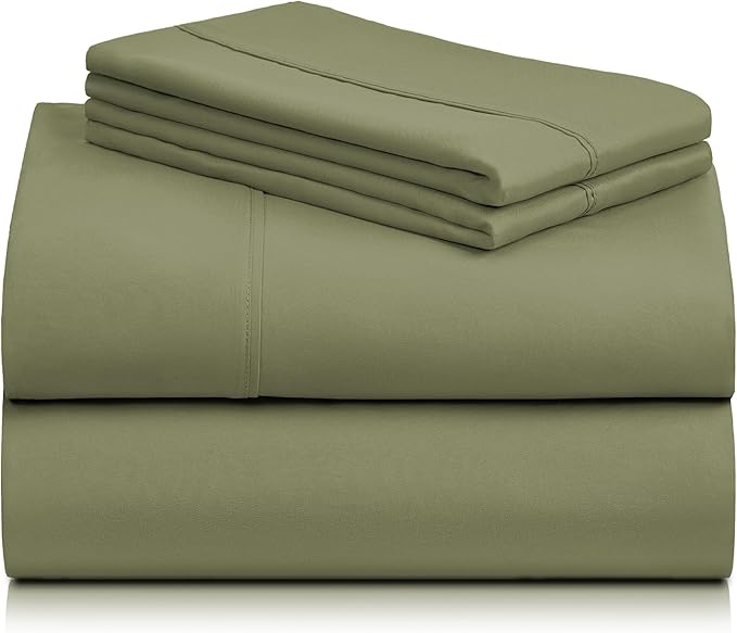 LuxClub 4 PC Full Sheet Set, Breathable Luxury Bed Sheets, Deep Pockets Wrinkle Free Cooling Bed Sheets Machine Washable Hotel Bedding Silky Soft - Olive Full