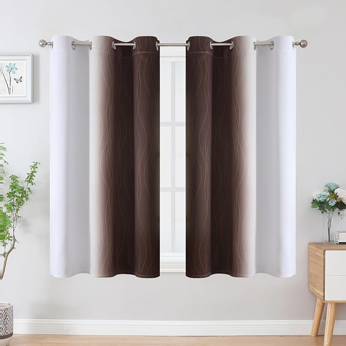 Brown and Greyish White Blackout Curtains 42Wx45L 2 Panels | Ombre Curtains - Image 2