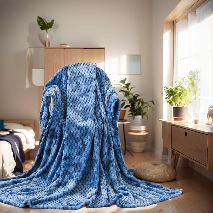 Richave Fleece Throw Blanket,Premium Lightweight Anti-Static 50x60 Inches Travel Size 3D Clouds Stylish Jacquard Throw Blanket for Couch, Cozy, Warm and Lightweight for Winter, Tie-dye Stone Blue