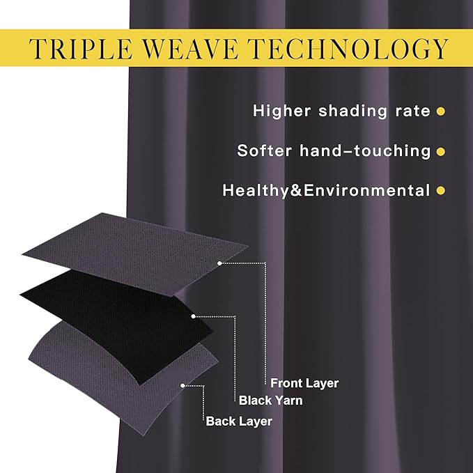 NICETOWN Blackout Curtains for Bedroom, Grommet Solid Thermal Drapes Light Blocking Window Treatments Sound Reducing for Living Room, Greyish Purple, W46 x L63, 2 Panels