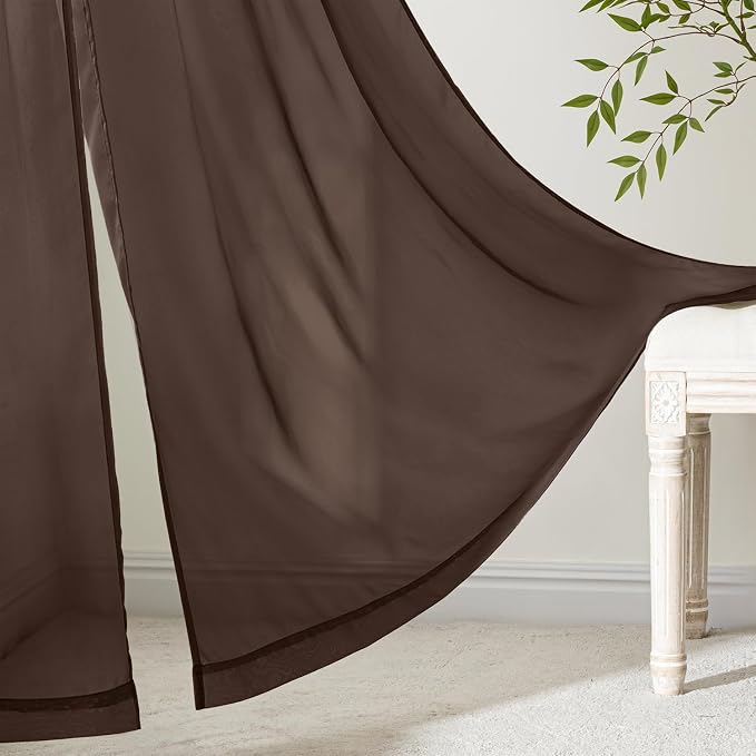 MIULEE Chocolate Sheer Curtains 90 Inches Long 4 Panels 42 x 90 Inches | Light - Image 6