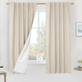 Oatmeal 100% Blackout Linen Curtains 63 Inch Length 2 Panels | Linen Textured by LAMIT