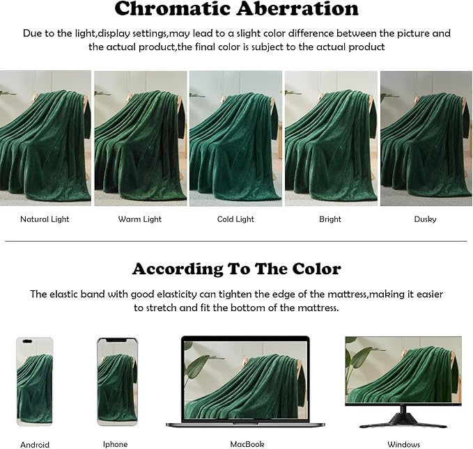 NEWCOSPLAY Super Soft Twin Blanket Dark Green Premium Silky Flannel Fleece Leaves Pattern Lightweight Bed Blanket All Season Use (Dark Green, Twin(60"x80"))