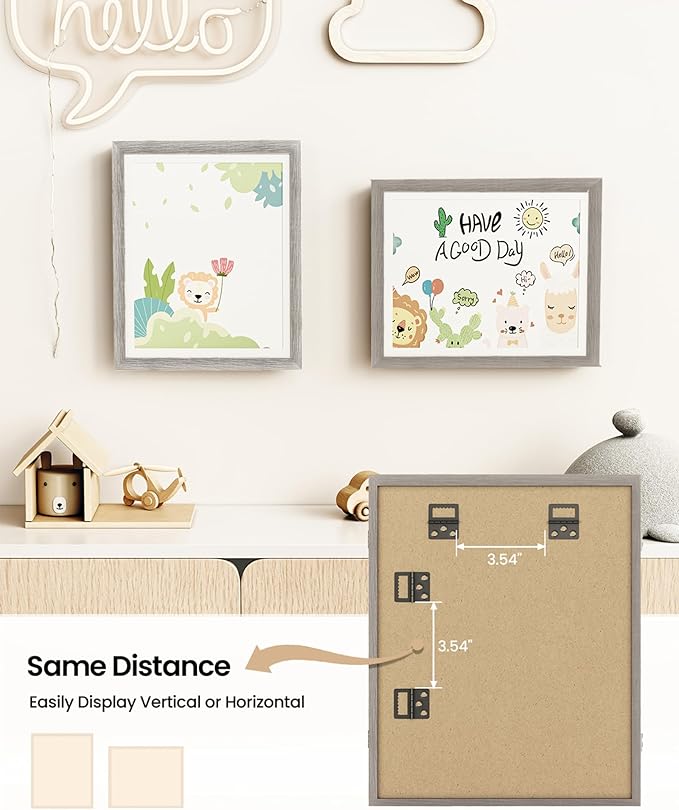 BAIJIALI Grey Art Frames for Kids Artwork - Front Opening Holds 150 Drawings, 3D Crafts - 3 Packs 8.5x11 with mat or 9x12 without Mat