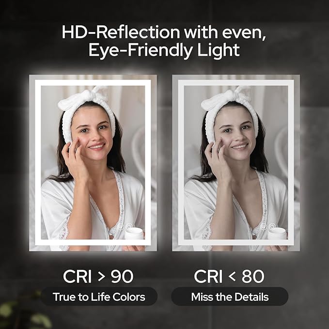 55 x 36 LED Bathroom Mirror with Lights, Lighted Bathroom Vanity Mirror for Wall, Espejos para Baños, Frontlit & Backlit, Anti-Fog, Shatterproof, 3 Adjustable Color Temperatures & Memory Function