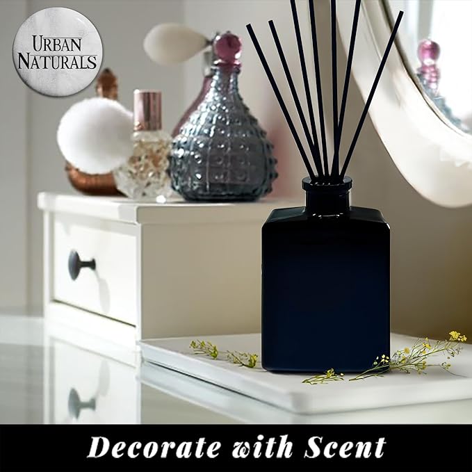 Urban Naturals Oud & Citrus Reed Diffuser Set – Made with Essential Oils – Citrus, Oud, Cedar, Amber & Wood Notes – 5 Ounce Sleek Black Rectangular Refillable Glass Bottle – Made in The USA