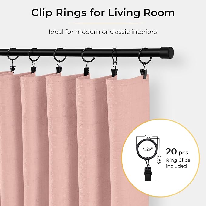 INOVADAY Linen Textured 100% Blackout Sliding Door Curtains 102x96 | Blush Pink - Image 3