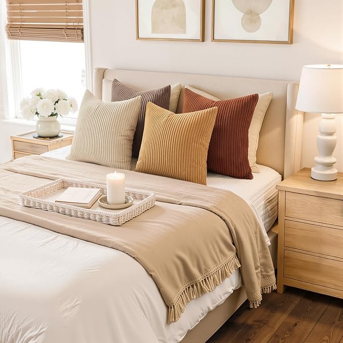 Topfinel 20x20 Inch Pillow Covers Set of 4 Rustic Modern Soft Corduroy Striped - Image 5