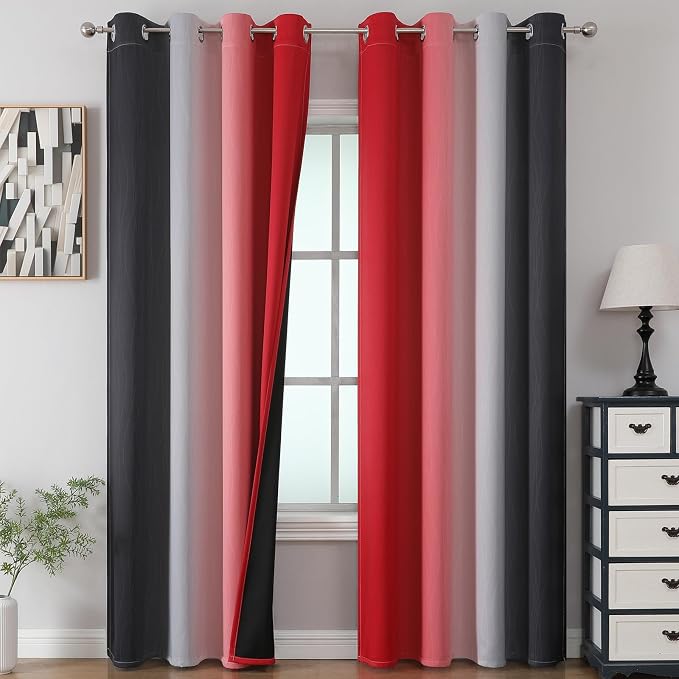 Red and Black Ombre Blackout Bedroom Curtains 90 Inch Long | Room Darkening by ESTELARTEXTILER