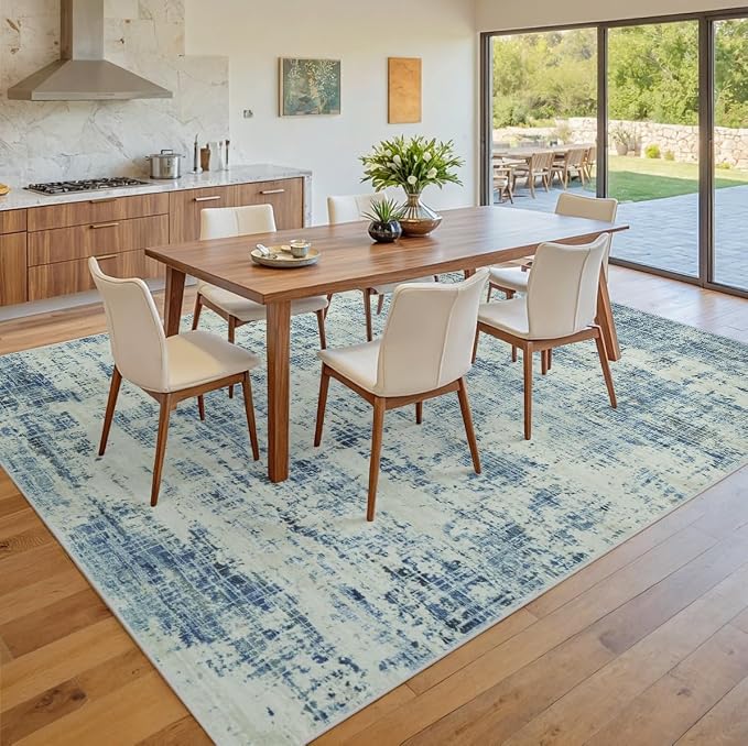 6x9 Washable Area Rug for Living Room Bedroom: Non-Slip Modern Blue Gray | - Image 7