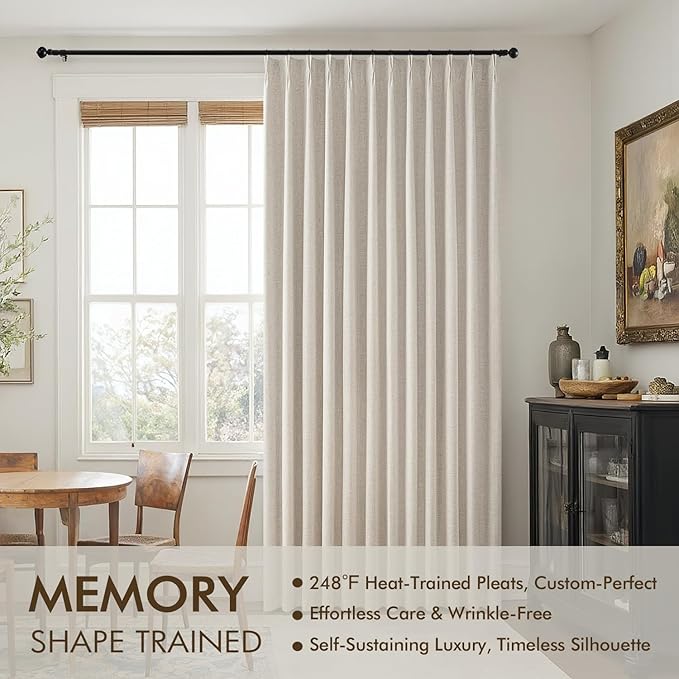 MIULEE Beige Pinch Pleated 100% Blackout Linen Curtains 40x108 Inches | Room - Image 3