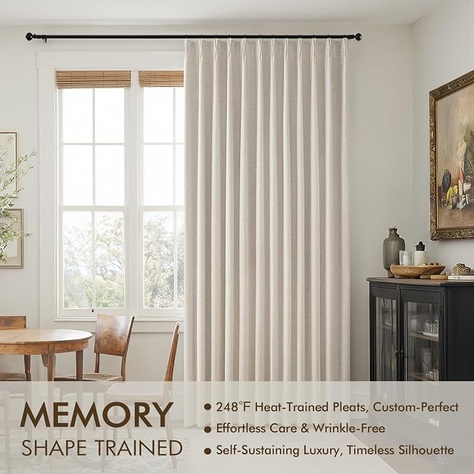 MIULEE Beige Pinch Pleated 100% Blackout Linen Curtains 40x84 Inches | Room - Image 3