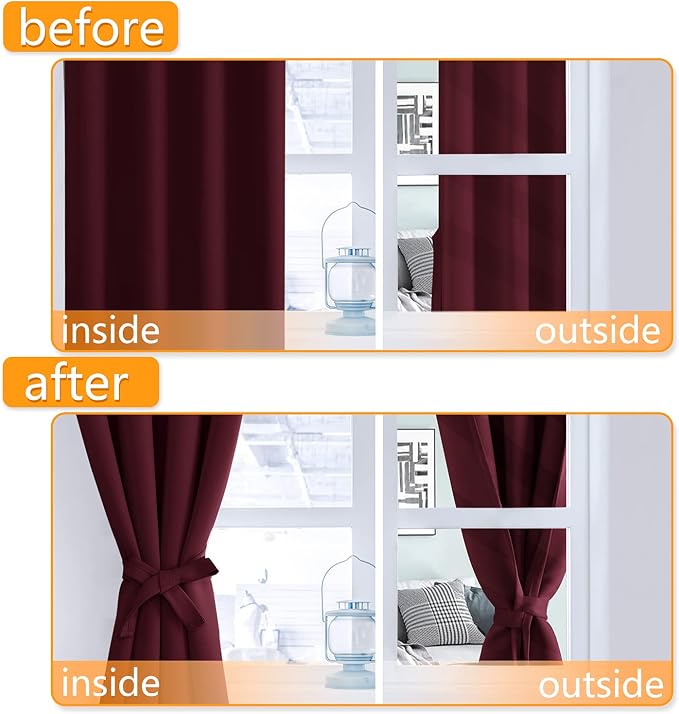 Blackout Curtains for Bedroom, 38 x 63 Inches Length, Burgundy | Thermal - Image 4